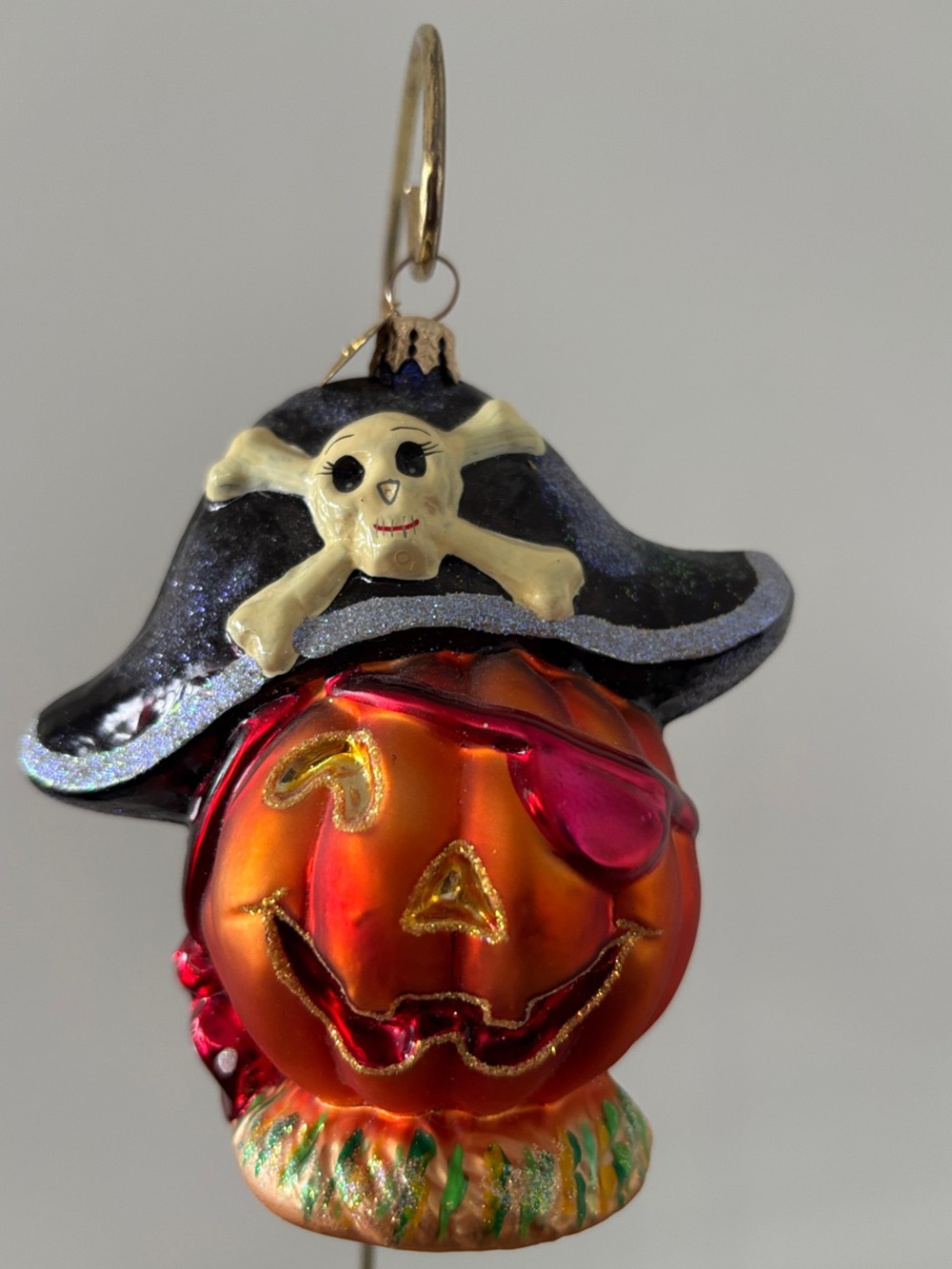 Pirate Jack-O'-Lantern Glass Ornament - Orange